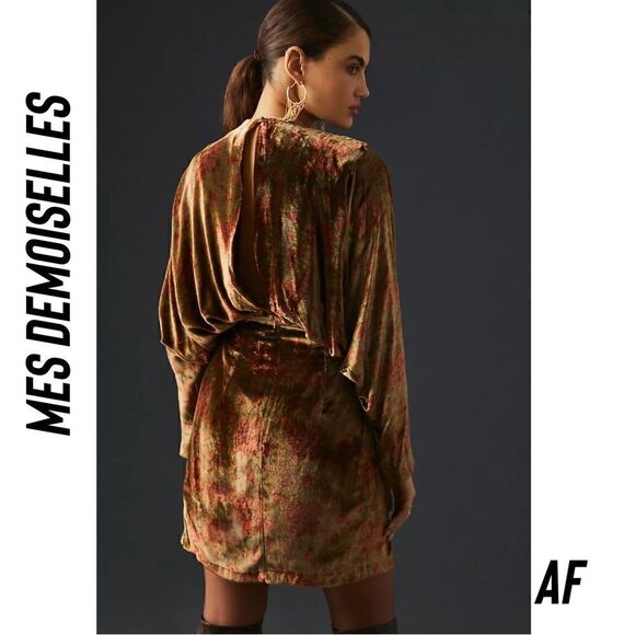 MES DEMOISELLES V-NECK SILK VELVET MINI DRESS NWT SIZE 12 - Picture 5 of 10